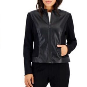 Anne Klein Compression Mixed Media Zip Up Jacket